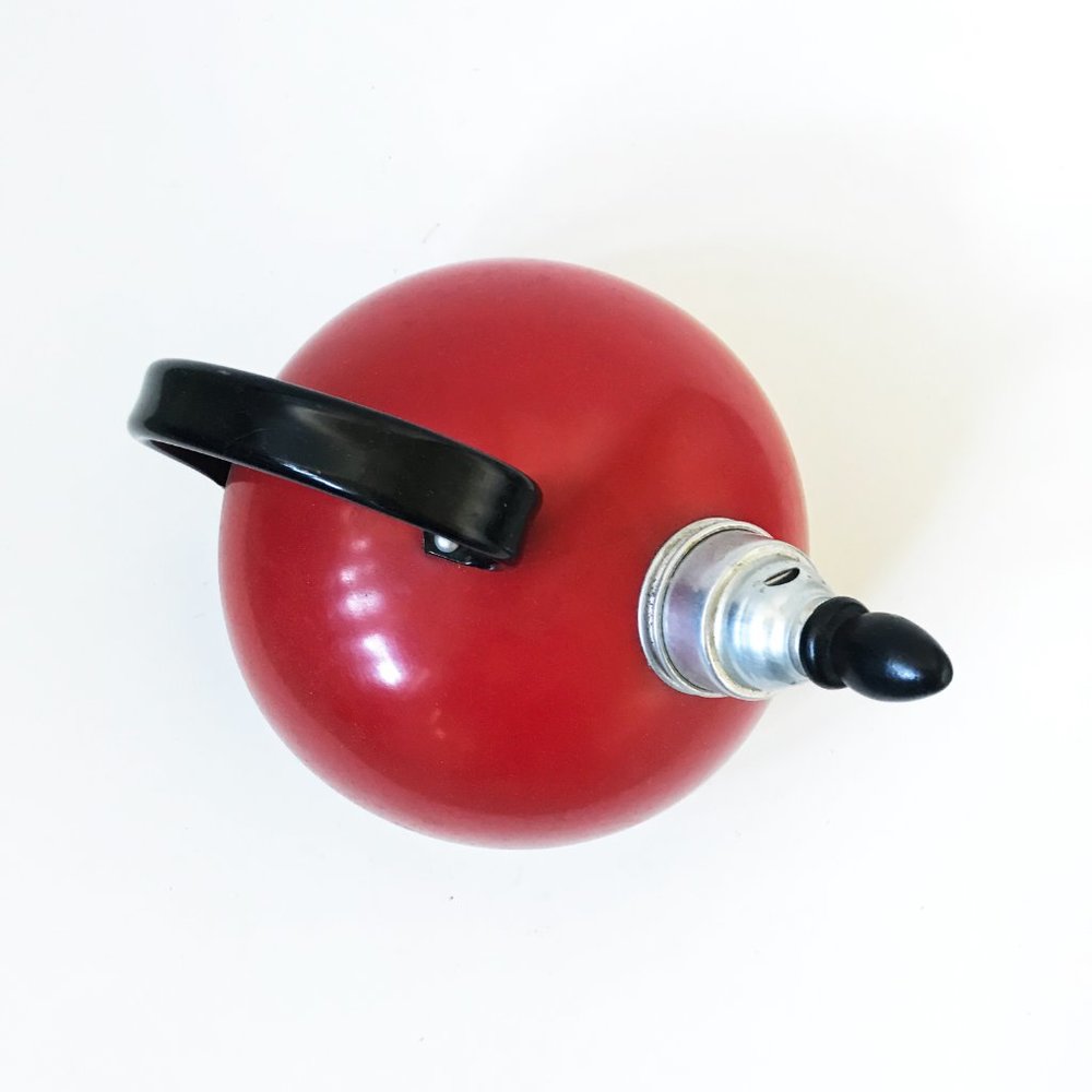 Vintage Comet Whistling Tea Kettle Red The Popula Aluminum Camping Farmhouse - Picture 2 of 15